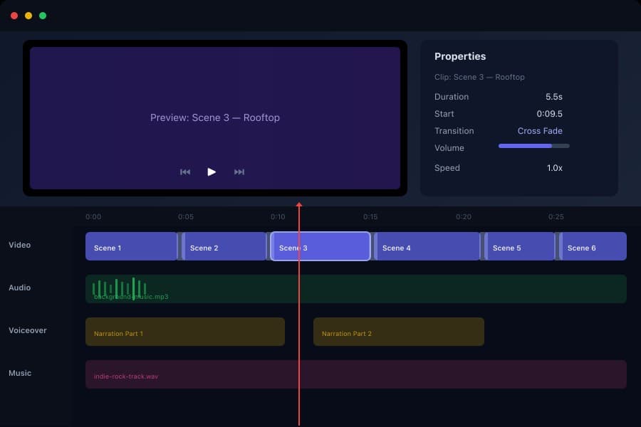 Timeline editor with multi-track editing