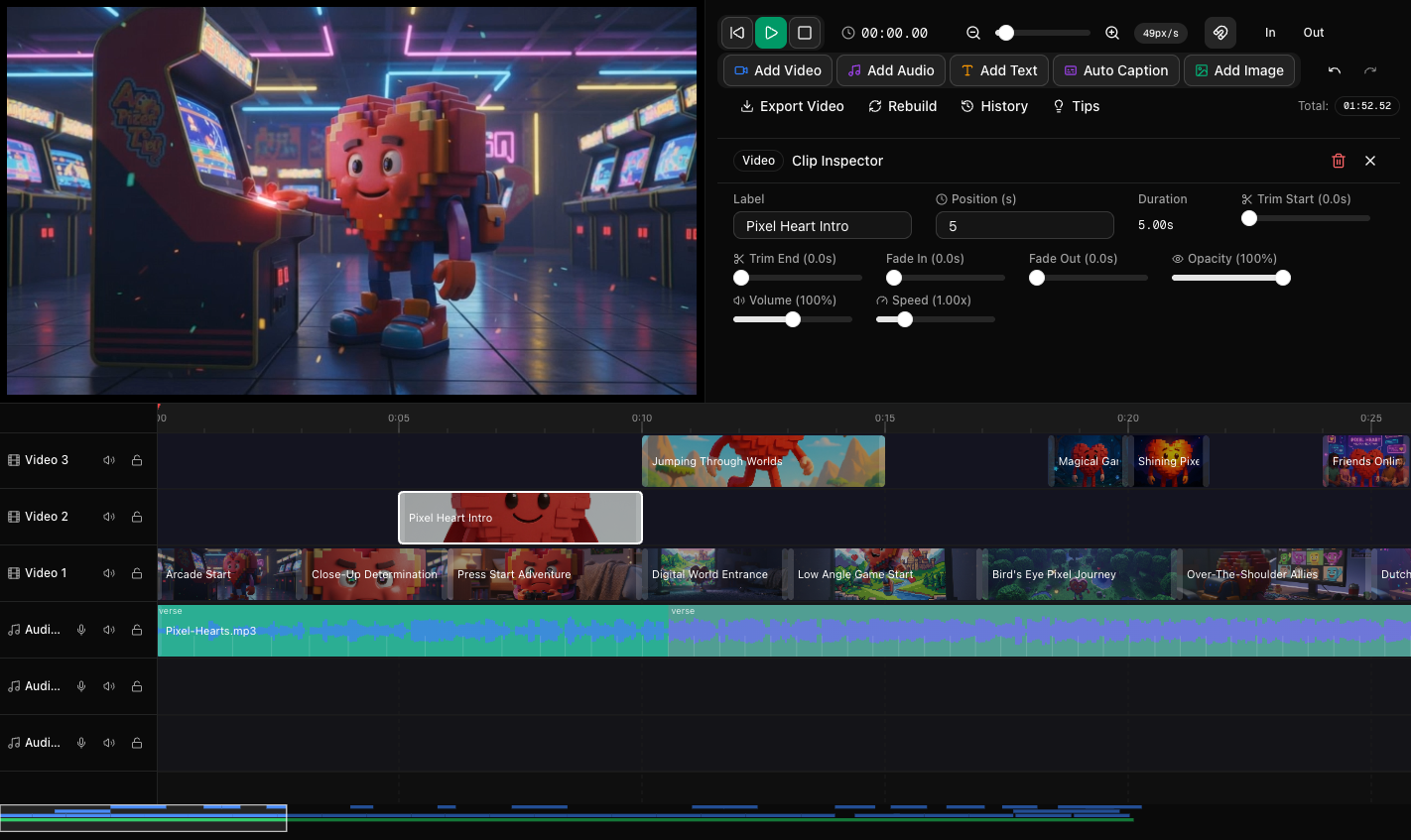 Comparing and assembling clips on the Trumbone timeline